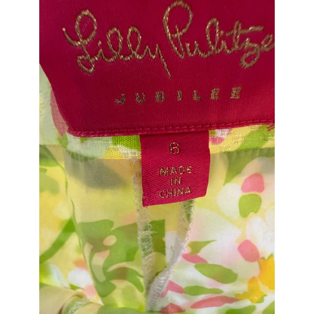 Lilly Pulitzer Jubilee Skort Yellow Green Floral Cotton Mini Size 6